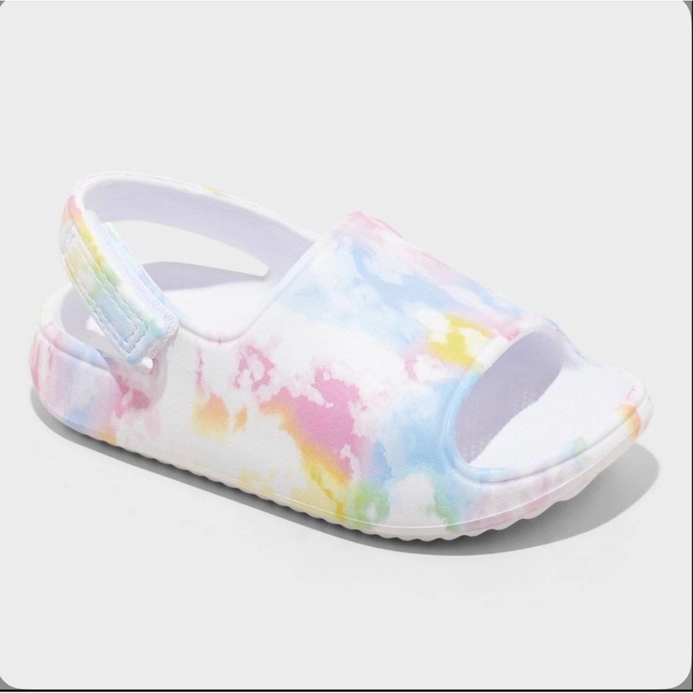 Cat & Jack Toddler Size 9 Tie Dye Slide Sandals Pastel Pink Blue Yellow Summer